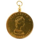 Elizabeth II 1987 fine gold one ounce Canadian fifty dollars with 14ct gold pendant mount, total