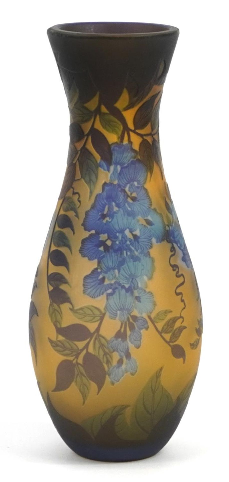 Galle style cameo glass vase decorated with flowers signed Galle Tip, 26.5cm high