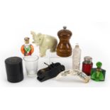 Victorian and later objects including scent bottles, Stanley smoothing plane and medicine glass with