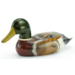 Vintage hand painted wood duck decoy with sprung head, 38cm in length