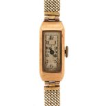 9ct gold Ladies Stayte wristwatch with 9ct gold strap, the case numbered 697988, the case 10mm wide,