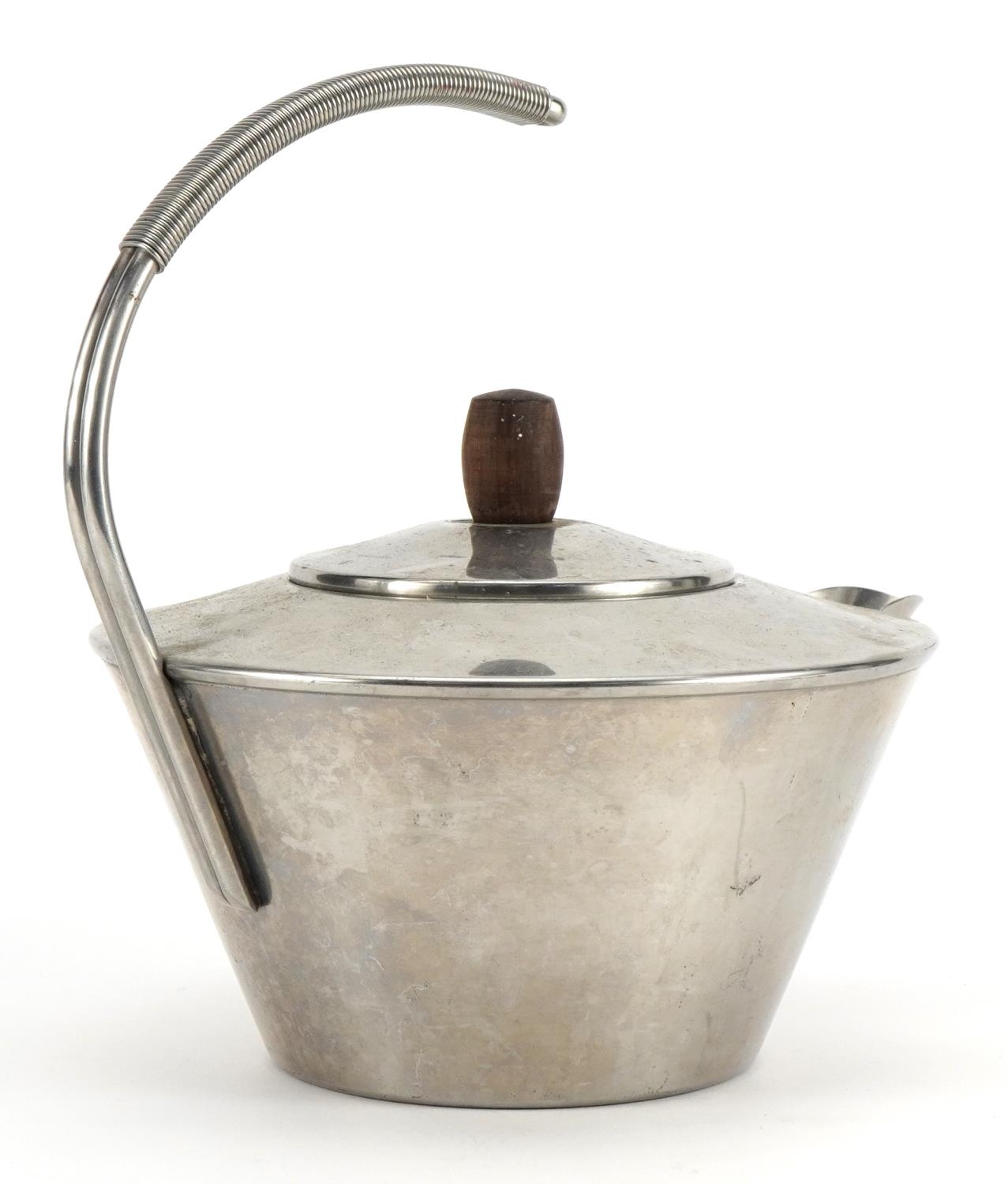 Modernist Danish stainless steel kettle, paper label to the base, 19cm high - Image 2 of 4