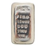 999 fine silver 100g ingot by Betts, 4.5cm x 2.5cm