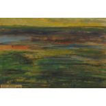 Panoramic rural landscape, continental school oil on board, mounted, framed and glazed, 36cm x