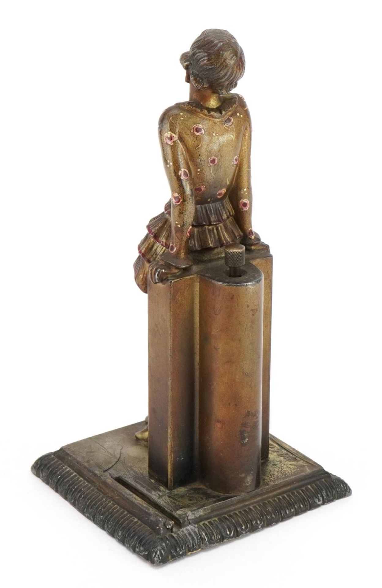 Joseph Lorenzl, Austrian Art Deco cold painted spelter table lighter in the form of a female - Bild 3 aus 5