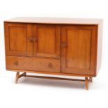 Vintage Ercol light elm sideboard fitted with three cupboard doors and two drawers, 82cm H x 114cm W