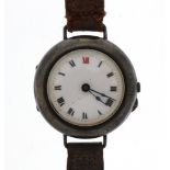British military interest silver wristwatch with enamelled dial, the case engraved W F Caygill