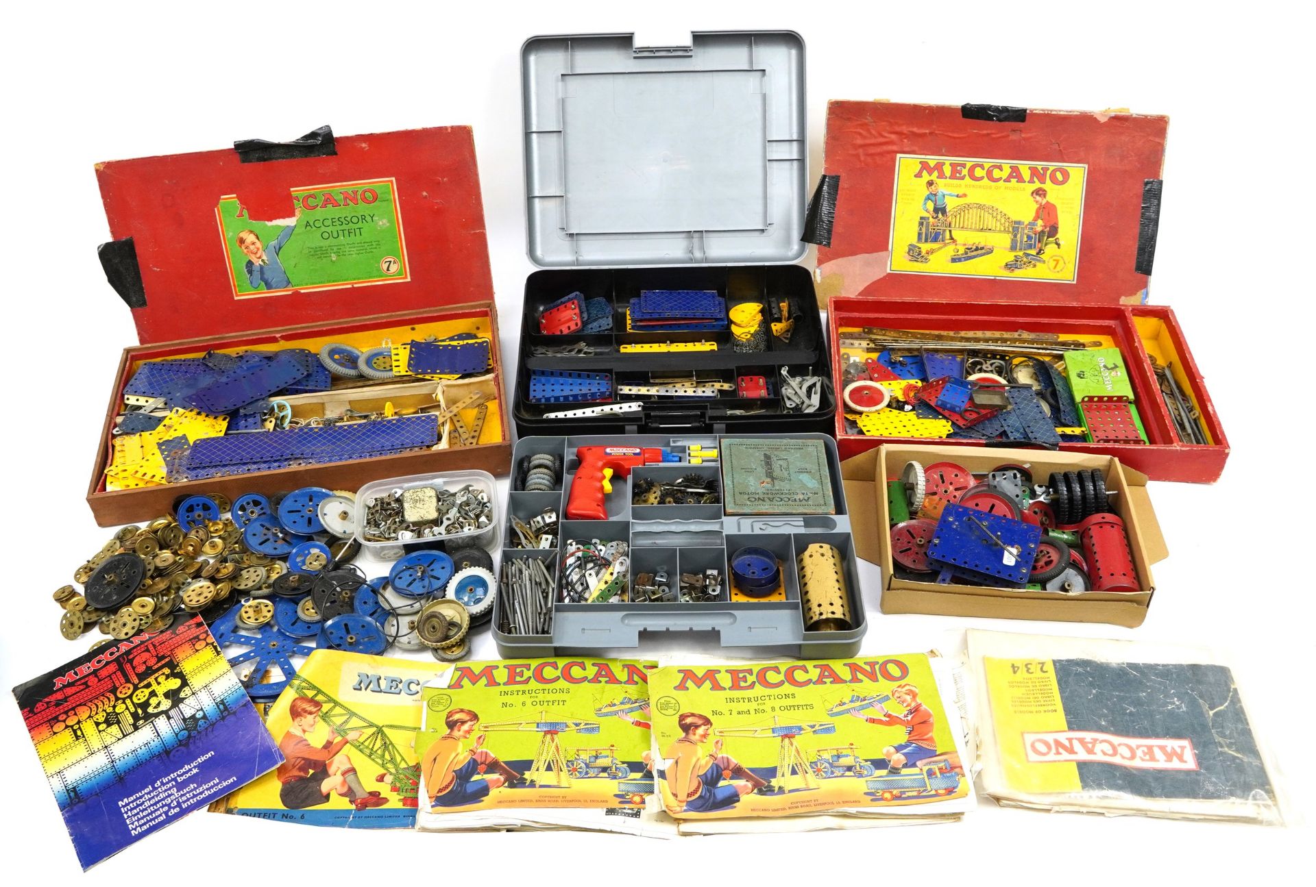 Large collection of vintage Meccano including set 7 and accessory outfit 7A