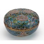 Japanese plique a jour enamel box and cover enamelled with flowers, 10cm in diameter