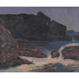 Cape Elizabeth, rocky coastal landscape, American school oil on canvas, mounted and framed, 60cm x