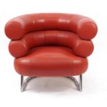 Art Deco style leather and chrome tub chair, 74cm high