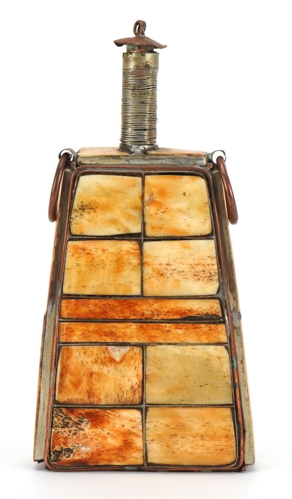 Middle Eastern bone mounted flask, 18cm high