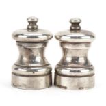 M C Hersey & Son Ltd, pair of silver salt and pepper mills retailed by Peter Piper Park Green,
