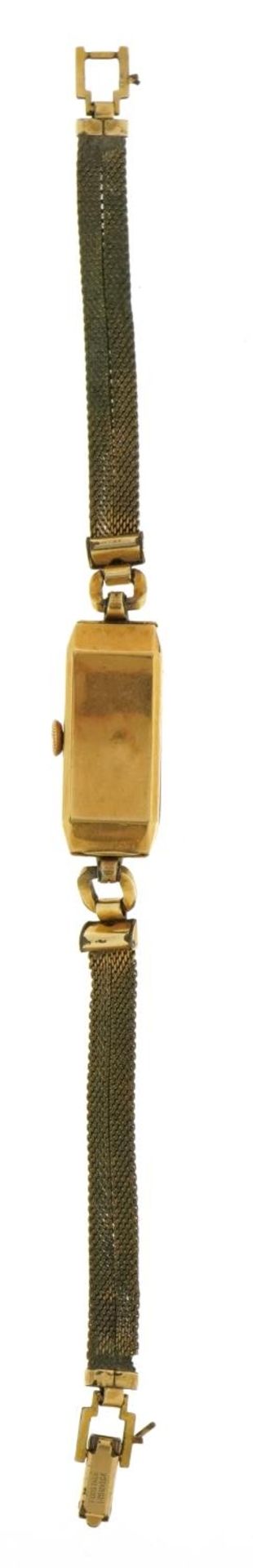 18ct gold ladies Buren wristwatch with gilt metal strap, the case 11mm wide, 13.0g - Image 3 of 7