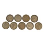 Nine George V shillings, approximately 49g