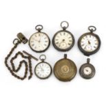 Five ladies and gentlemen's silver pocket watches and a brass full hunter pocket watch case on