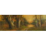 Wooded landscape with lake, oil, indistinctly signed, possibly ... Rady?, mounted, framed and