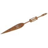 Tribal interest ceremonial spear carved with flowers, 155cm in length