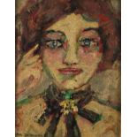 Head and shoulders portrait of a female, French school Post-Impressionist oil on board, bearing