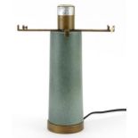 Corep, modernist table lamp with green on bronzed base, 34.5cm high
