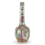 Chinese Canton porcelain vase hand painted in the famille rose palette with figures and birds