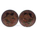 Pair of Japanese Totai Shippo porcelain and cloisonne chargers decorated with Mount Fuji, each