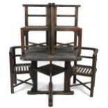 Shipping interest teak garden table and four chairs, made from teak taken from HMS Powerful circa