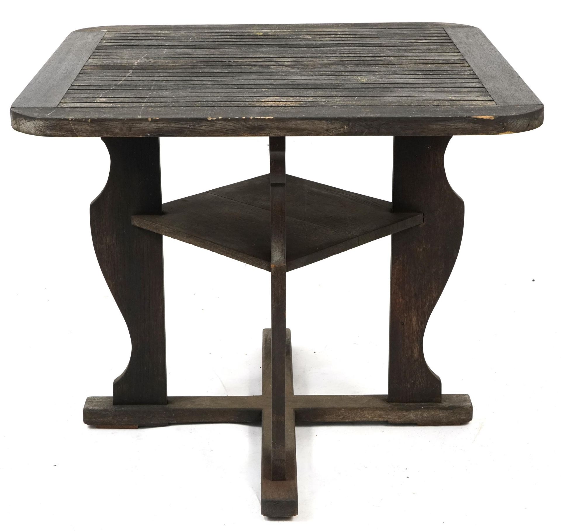 Shipping interest teak garden table and four chairs, made from teak taken from HMS Powerful circa - Image 3 of 7