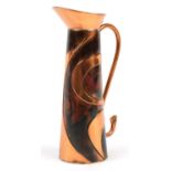 Sam Fanaroff, Arts & Crafts style stylised copper jug, impressed SF to the base, 32cm high