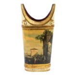 Classical cream and gilt painted wooden stick stand decorated with figures in a landscape, 45.5cm