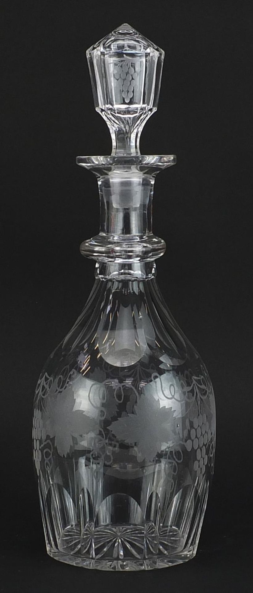 Victorian cut glass decanter etched with leaves and berries, 34cm high - Image 2 of 3