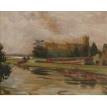 Alfred A Longden - River landscape with abbey ruins, signed heightened watercolour, William Derry
