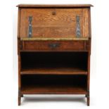 Art Nouveau oak student's bureau with copper mounts, 100cm H x 76cm W x 30.5cm D