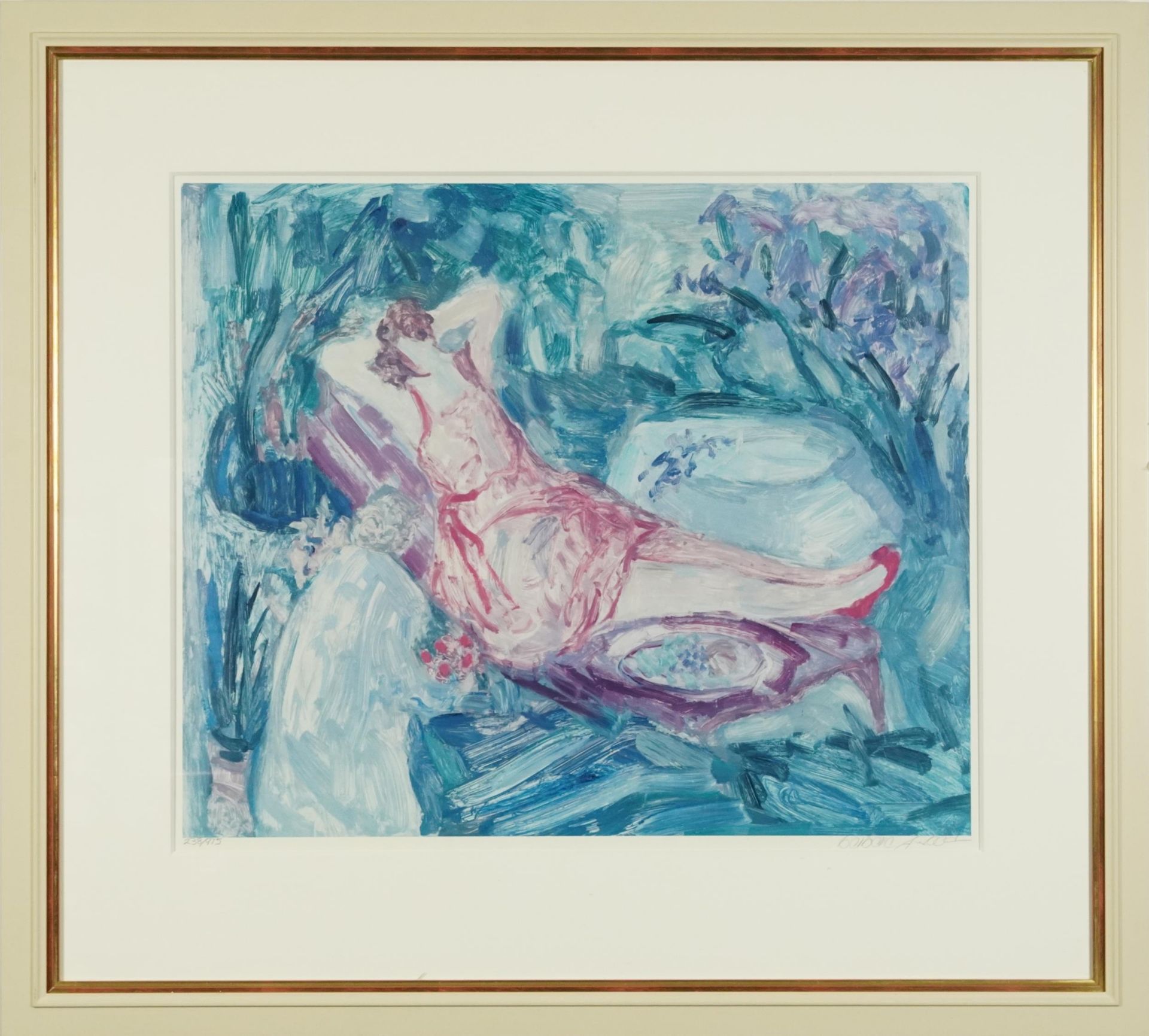 Barbara A Wood - Reclining female, pencil signed print in colour, limited edition 238/975, King's - Image 2 of 4
