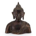Chino Tibetan patinated bronze bust of Buddha, 21cm high
