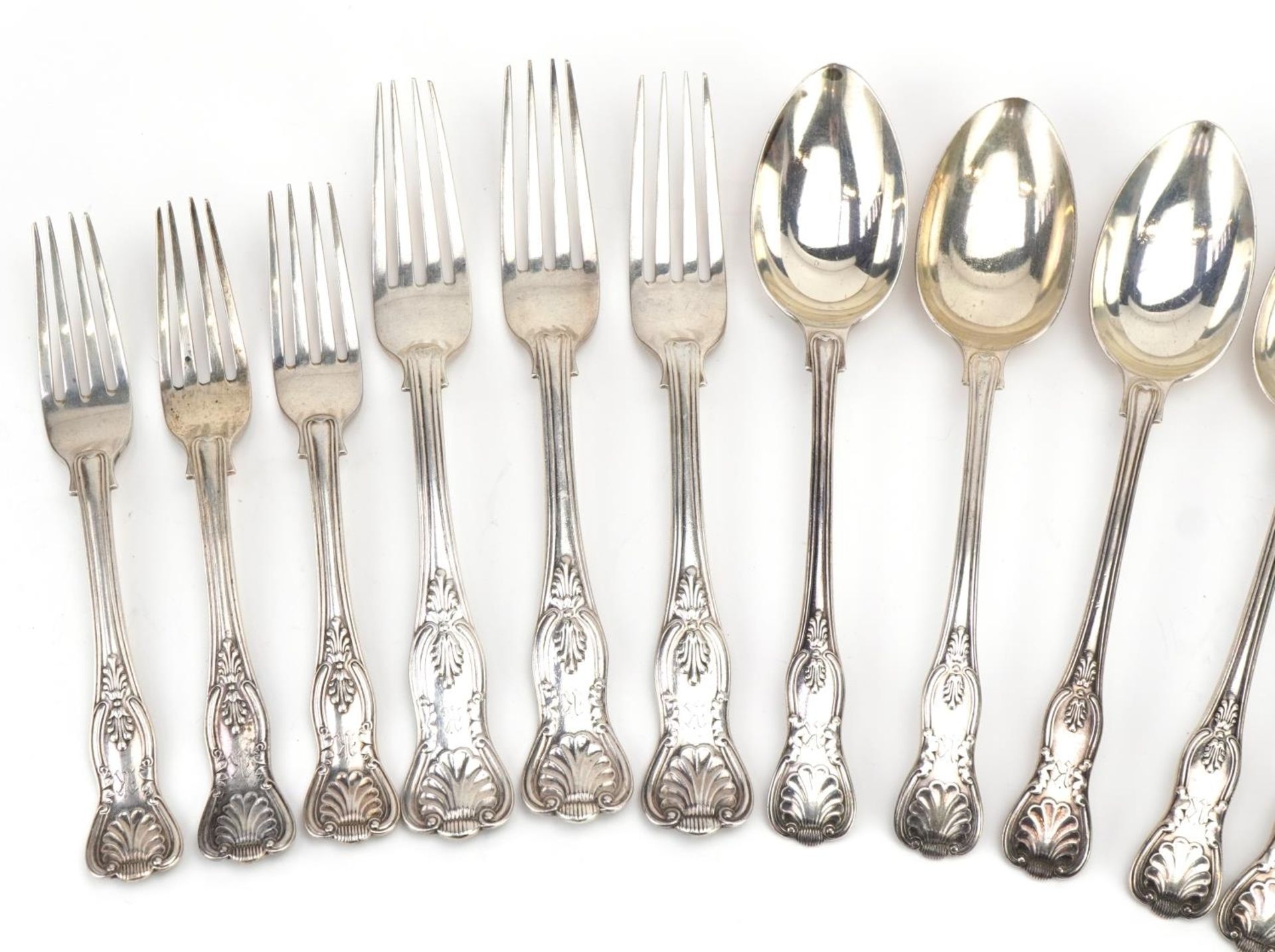 Elkington & Co Ltd, Edwardian silver cutlery comprising three table forks, five tablespoons, four - Image 2 of 4