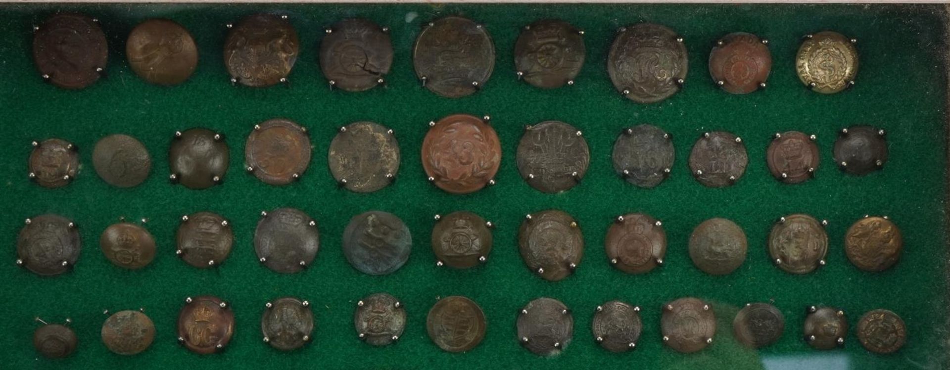 Good collection of antique naval buttons arranged in a glazed display case, the largest - Image 3 of 8