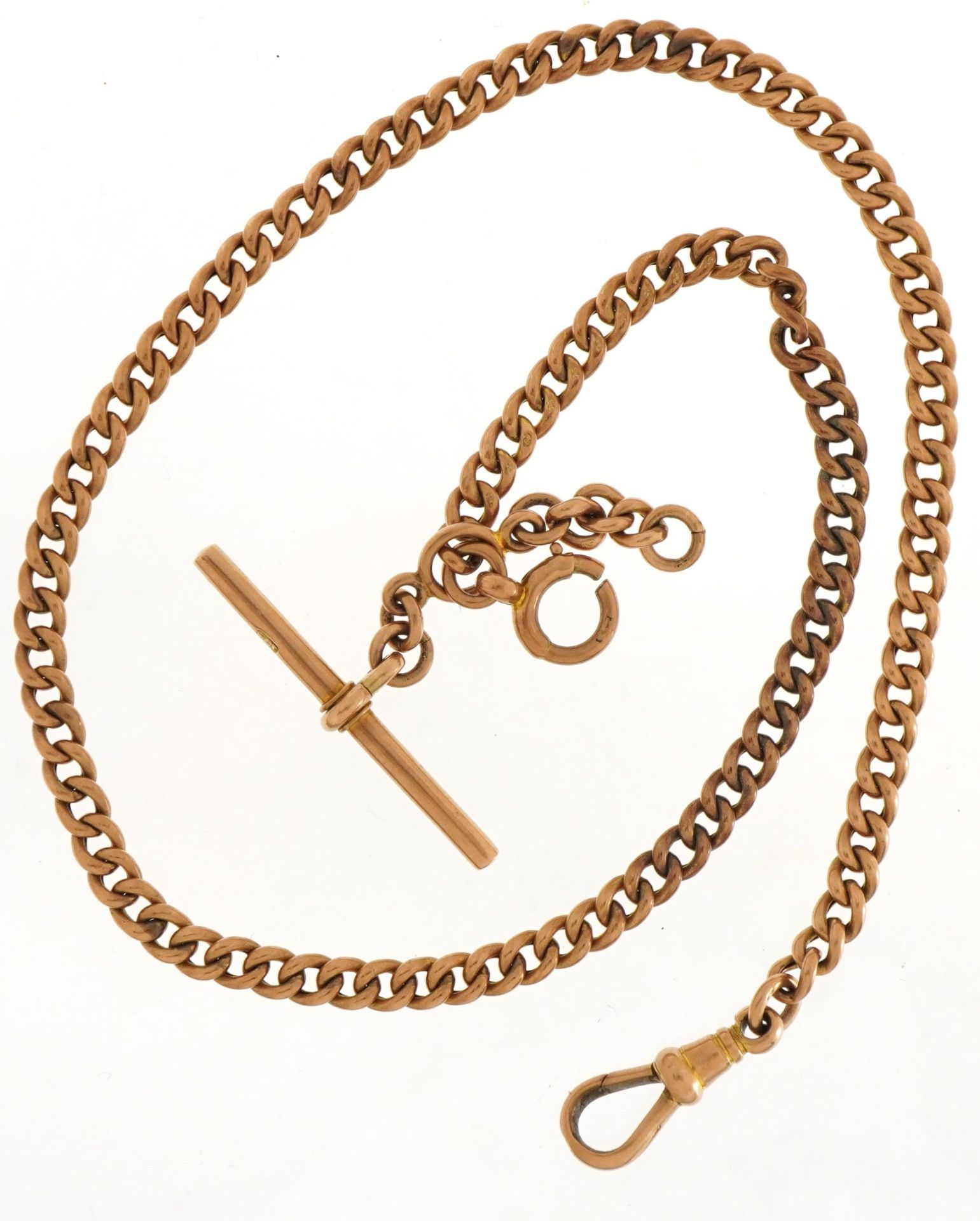 9ct rose gold watch chain with T bar, 37cm in length, 14.0g - Image 2 of 3