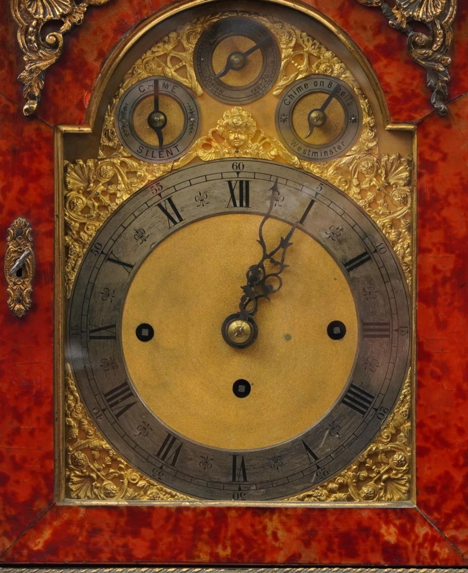 Oversized 19th century red tortoiseshell bracket clock with bracket, the clock striking on five - Bild 2 aus 4