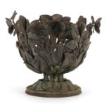 Good quality silver plated planter decorated with flower heads and leaves, 17cm high x 21cm in