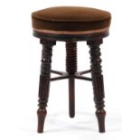 Victorian adjustable piano stool with upholstered seat, 45cm high