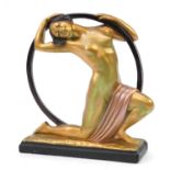 Large Art Deco gilt plaster sculpture of a nude female, 38cm high