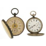 Gentlemen's silver open face pocket watch with silvered dial and silver full hunter pocket watch,