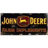 Enamel John Deere Farm Implements advertising sign, 45cm x 21cm