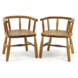 Pair of beach bow style chairs with H stretchers, 44cm high