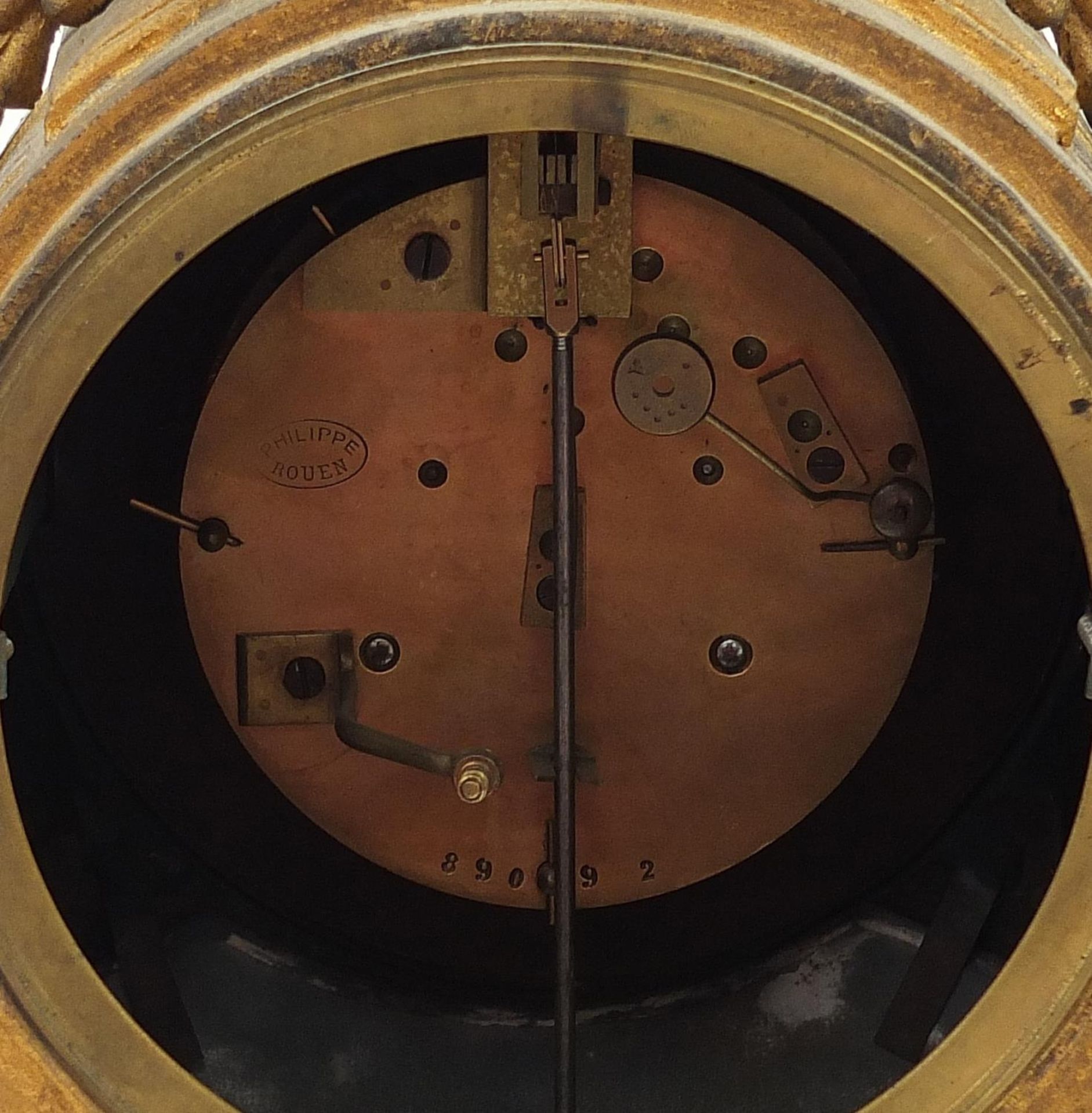 Philippe Rouen, 19th century Rococo style gilt metal and black slate mantle clock, with circular - Image 4 of 5