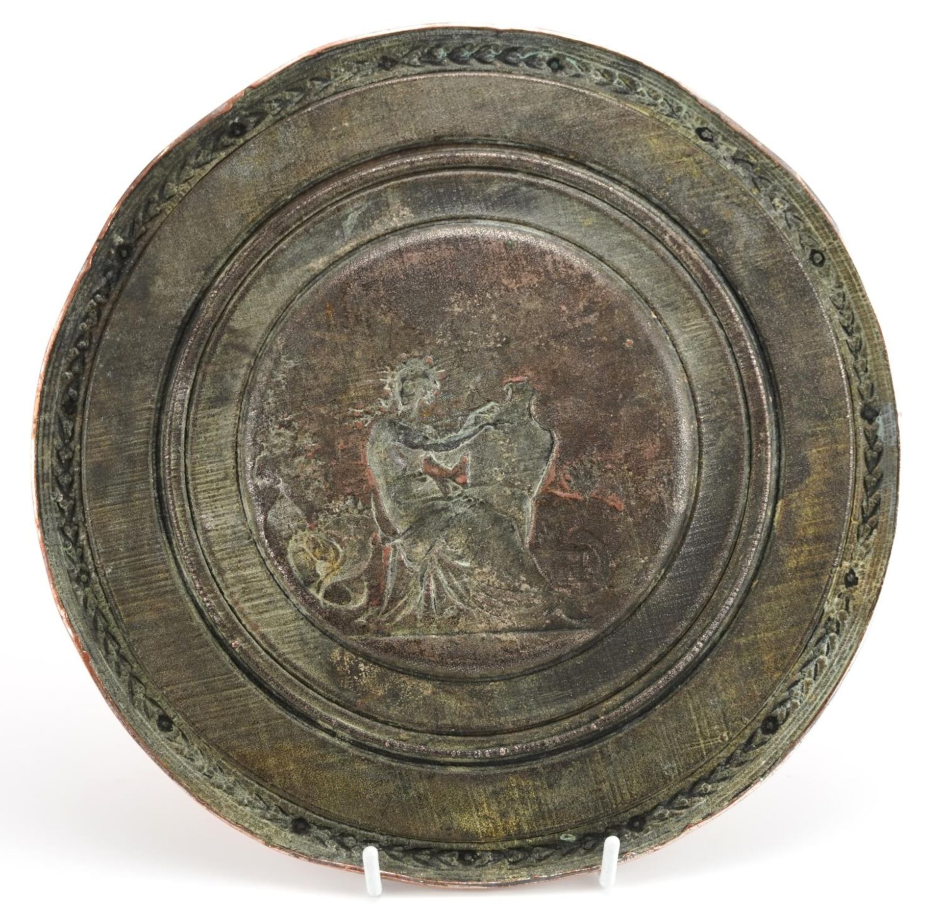 Morel Ladeuil for Elkington & Co, copper charger decorated in relief with a semi nude maiden, 25.5cm - Image 3 of 3