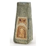 Troika St Ives Pottery vase hand painted and incised with an abstract design, 17cm high