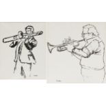 Karel Lek - Roy Williams & Ian Royle, two Welsh pen and ink drawings, each mounted, unframed, the