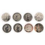 Eight silver coins, seven proof comprising three two ounce five pound coins, and five one ounce